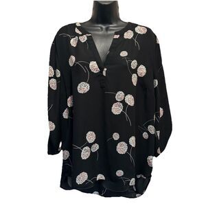 Daniel Rainn Black/Pink Floral Chiffon 3/4 Tab Sleeve Blouse Size PXL High/Low‎